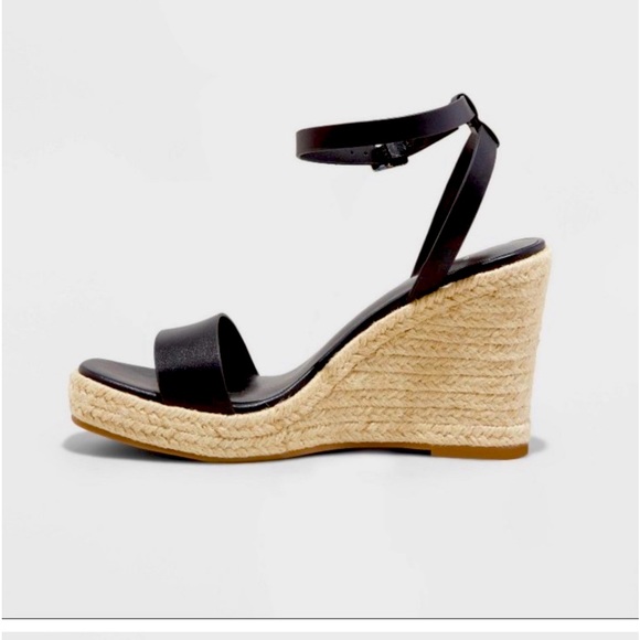 Black leather, women’s size 7.5 tall wedge espadrilles. Brand new, never worn! - Picture 2 of 2